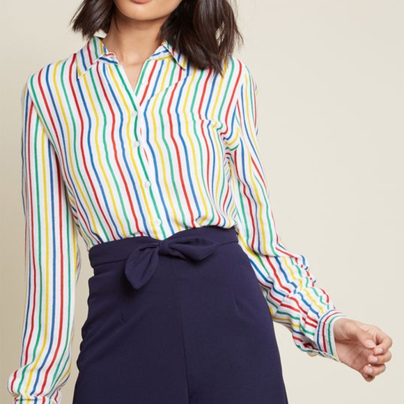 Modcloth Tops - Modcloth Rainbow Blouse Mod Pinup Retro Top